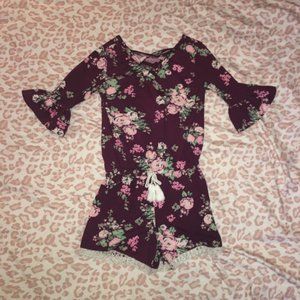 Burgundy Red Girls Floral Romper Size 4